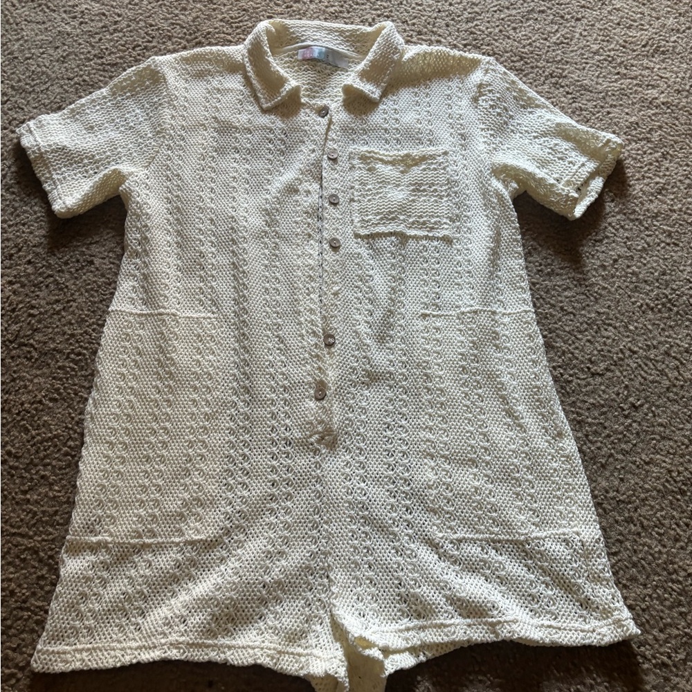 Free People Cream Textured Romper